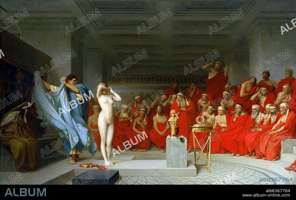 France: 'Phryne before the Areopagus'. Oil on canvas painting by French artist Jean-Léon Gérôme (11 May 1824 - 10 January 1904) from 1861. The painting depicts the legendary Greek courtesan Phryne, as she is put on trial for impiety. She is acquitted after her defender Hypereides removed her robe to expose her nude form, 'to excite the pity of her judges by the sight of her beauty'.