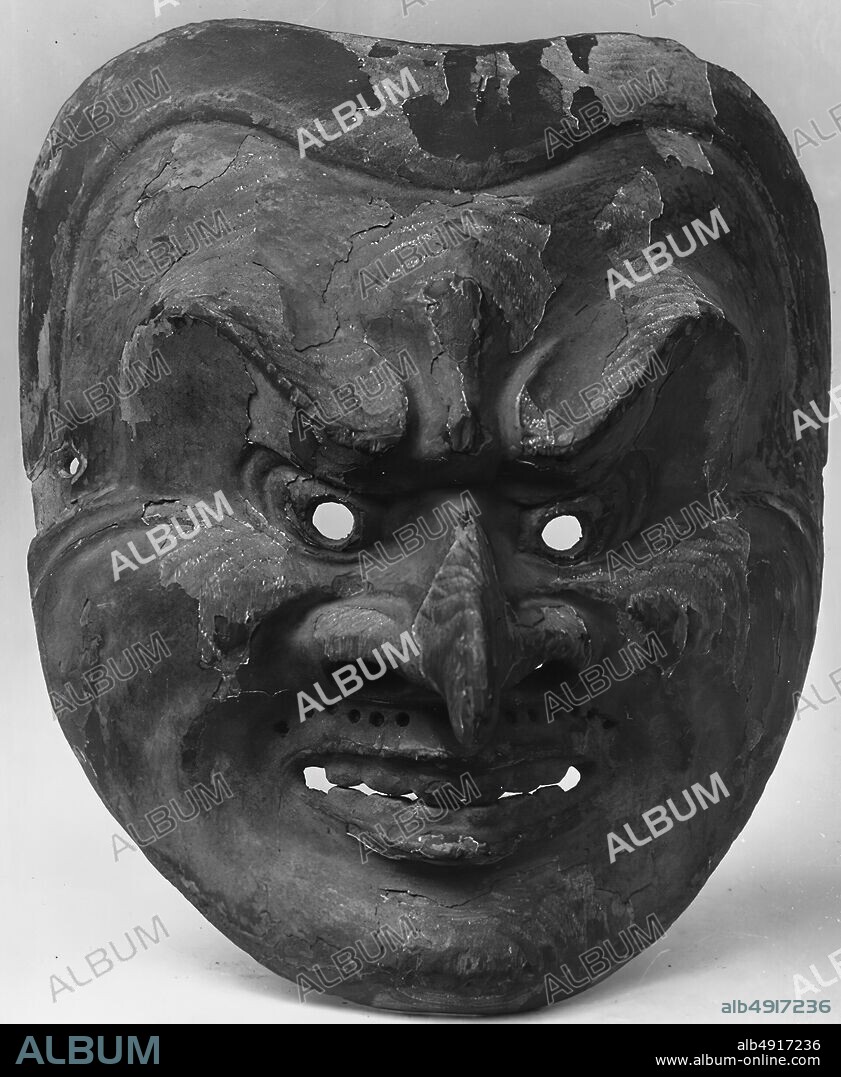 Mask, Japan, Kamakura period (11851333), Culture: Japan, Wood with lacquer, H. 7 3/4 in. (19.7 cm); W. 6 5/16 in. (16 cm), Masks.