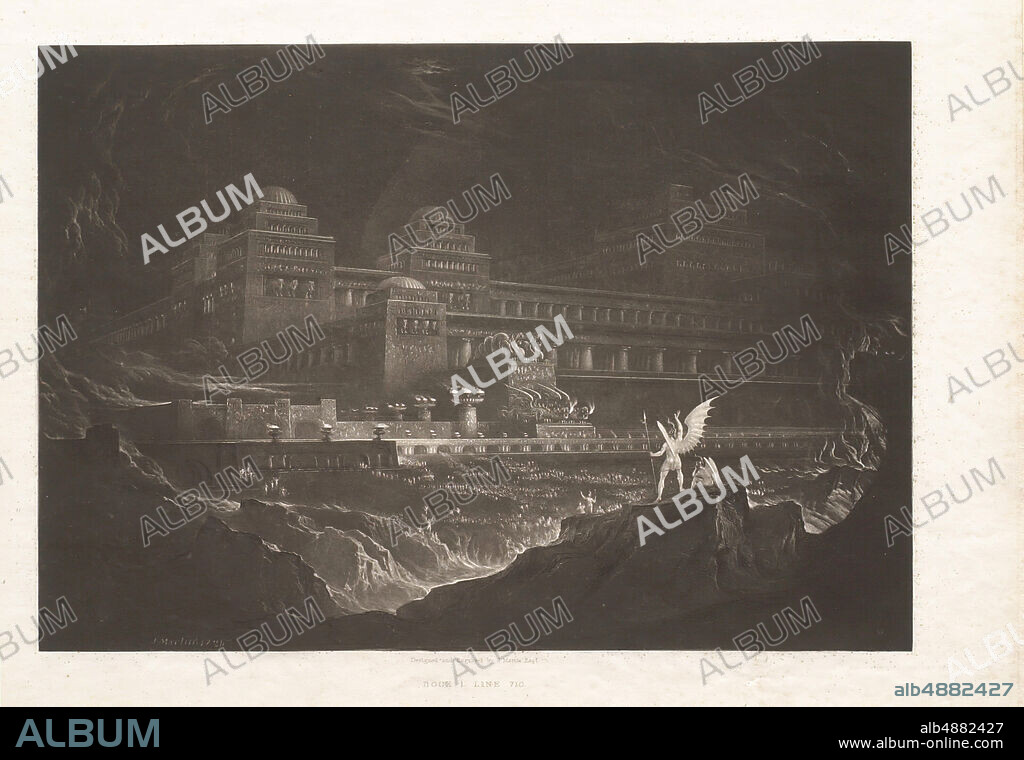 John Martin, English, 17891854, Pandemonium, Paradise Lost, Book 1, Line 710, 1825 (?), Mezzotint on laid paper, image: 8 1/16 x 11 9/16 in. (20.4 x 29.3 cm).