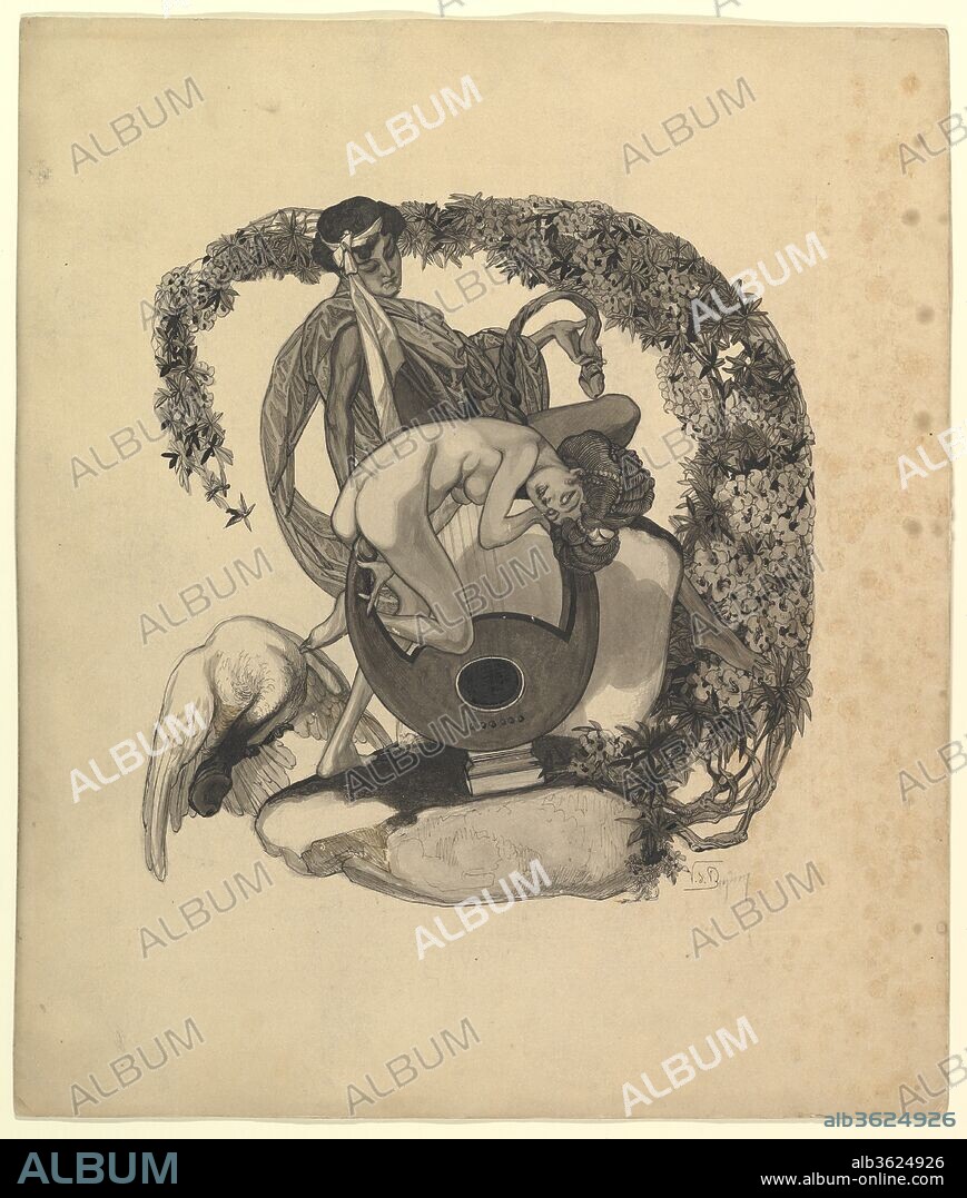 Study for a Book Plate: Leda and the Swan. Artist: Franz von Bayros (Austrian, Zagreb 1866-1924 Vienna). Dimensions: 18 1/4 x 15 5/8 in.  (46.4 x 39.7 cm). Date: late 19th-early 20th century.