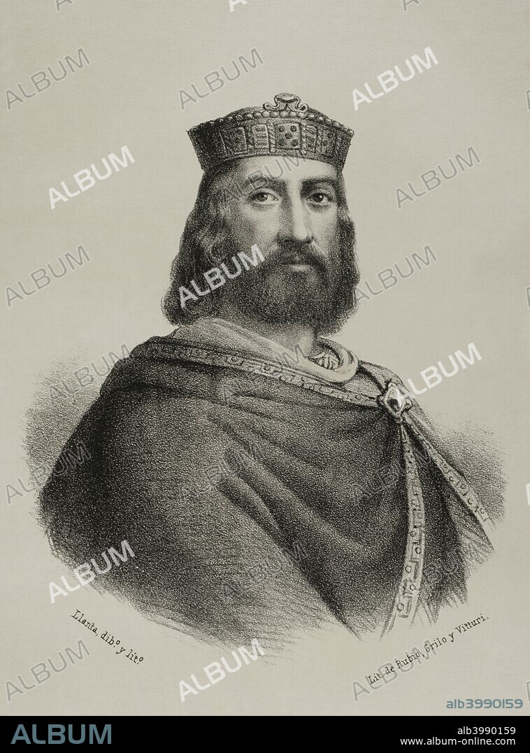 Ramón Berenguer IV de Barcelona, el Santo (1113/1114-1162). Conde de Barcelona, Gerona, Osona y Cerdeña y "princeps" de Aragón. Dibujo por Llanta. Litografía. Crónica General de España, Historia Ilustrada y Descriptiva de sus Provincias. Cataluña, 1866. Biblioteca Histórico Militar de Barcelona. Cataluña, España.