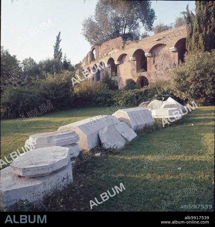 Exterior view of the Baths of Trajan which cover the remains of the Golden House of Nero. Country of Origin: Italy. Culture: Roman. Place of Origin: Rome.