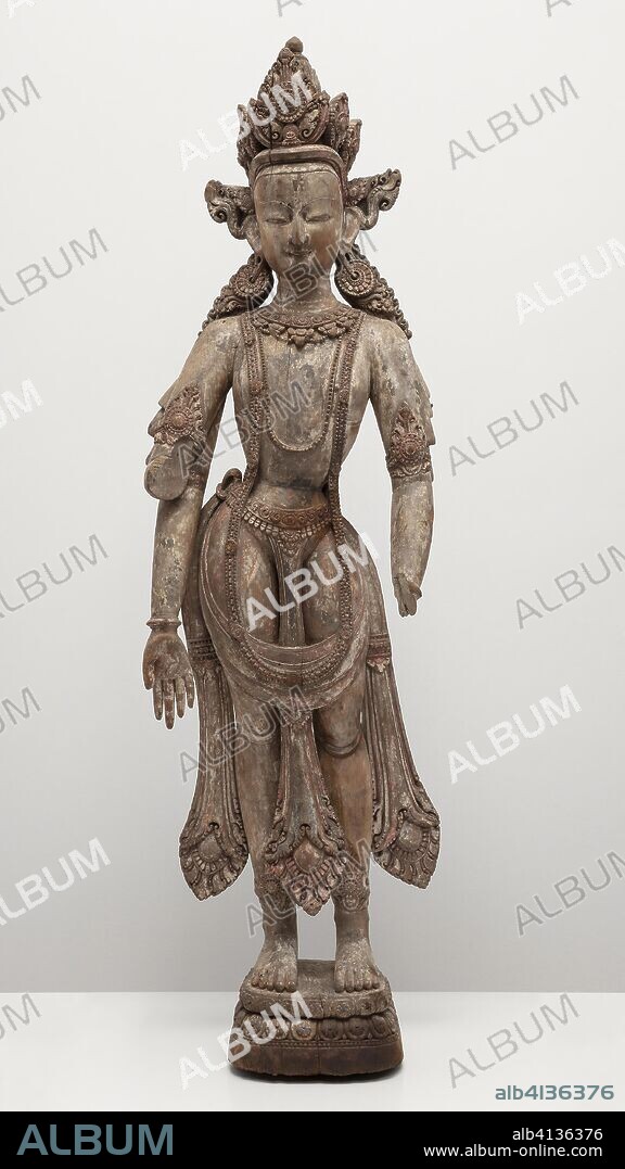 Bodhisattva Amoghapasha Lokeshvara. Nepal; Kathmandu Valley. Date: 1401-1500. Dimensions: 153.5 × 43.2 × 24.2 cm (61 3/8 × 17 × 9 1/2 in.). Painted wood. Origin: Kathmandu Valley.