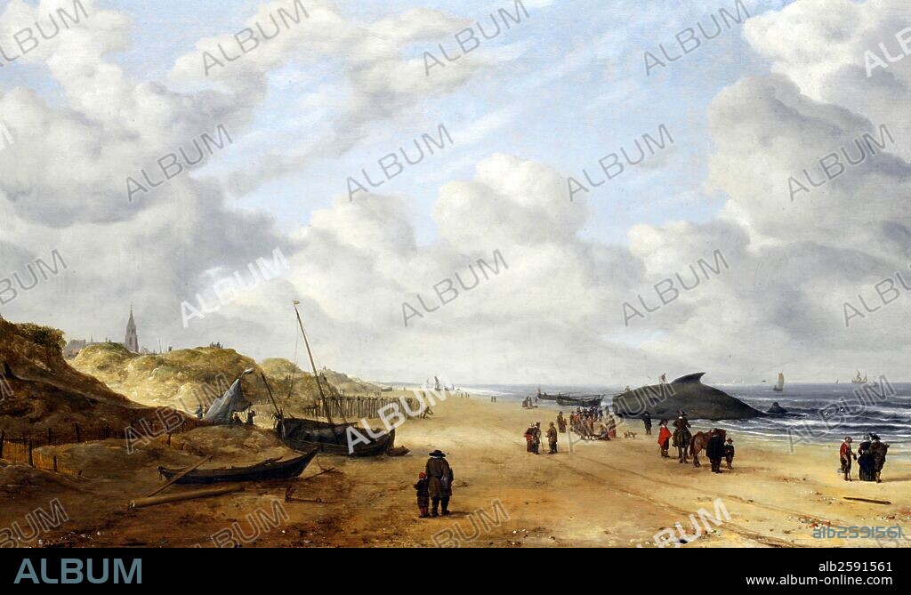 Painting titled "View of Scheveningen Sands" by Hendrick van Anthonissen (1605-1656) Dutch marine painter. Dated 17th Century.