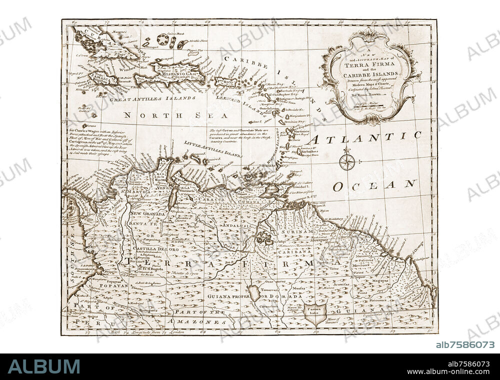 Venezuela+Antillen 1747. Aus: Complete system of geography. Being a description of all the countries, islands, cities, chief towns, harbours, lakes, and rivers, mountains, mines, &c. of the known world. London 1947.
