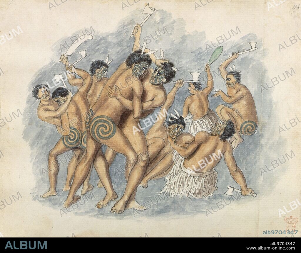 Drawings and Sketches in New Zealand - Maori War Ritual.