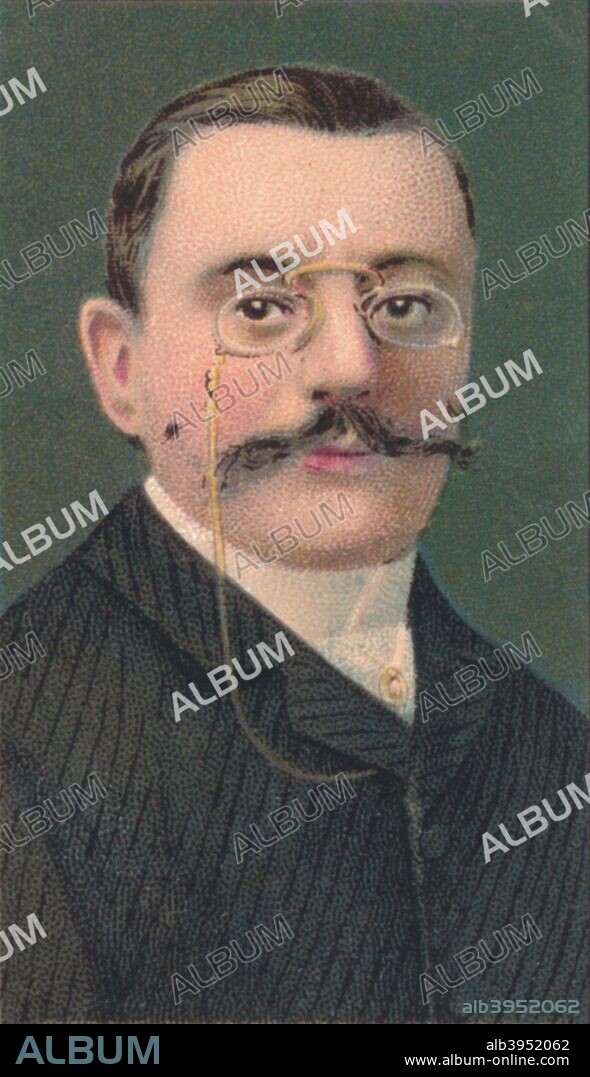 Theophile Delcasse (1852-1923), French statesman. Delcassé was an expansionist and very anti-German. Kaiser Wilhelm called him The most dangerous man for Germany in France. From Hignett's Butterfly Medium Cigarette - Modern Statesmen, 1906.