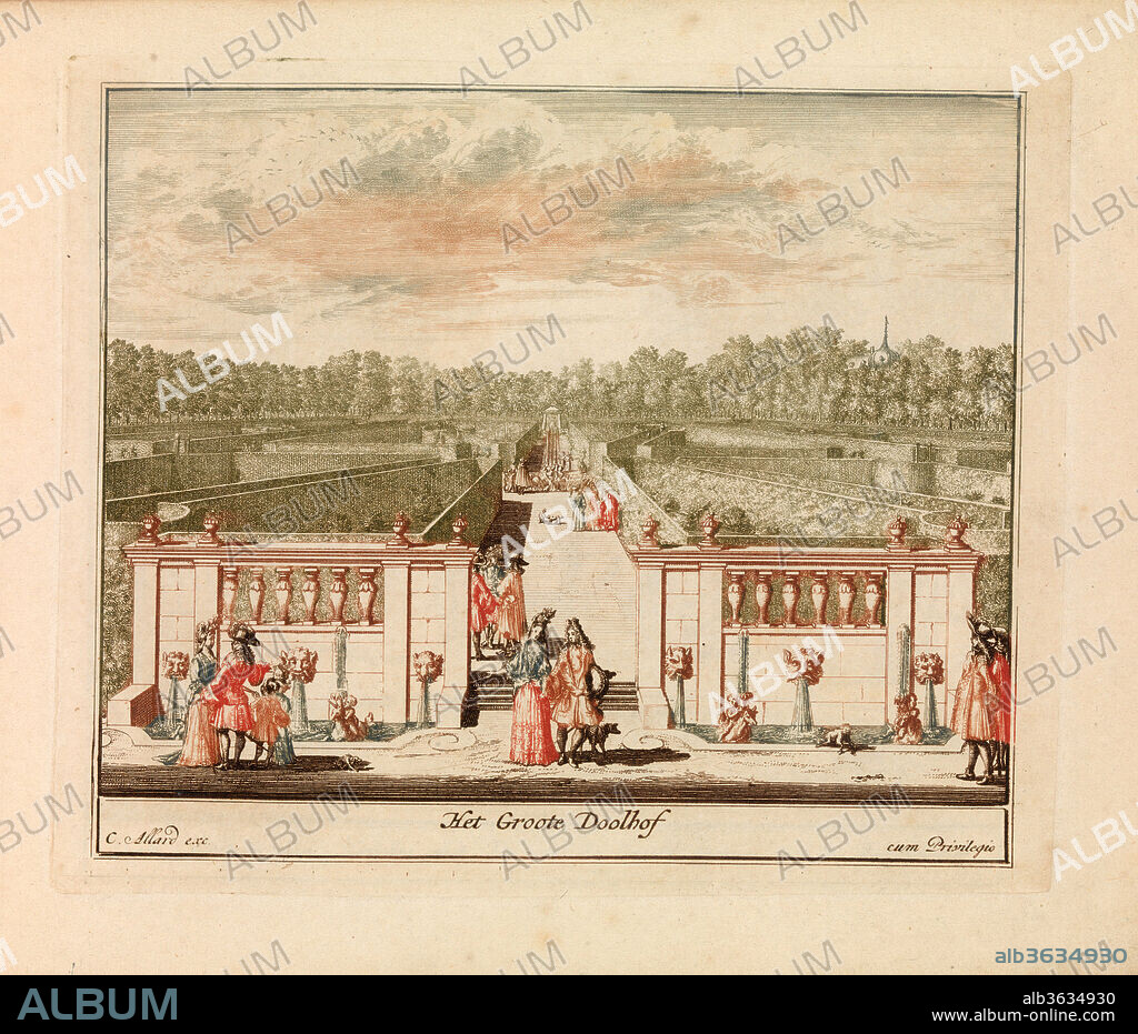 'Het Groote Doolhof', in: Tooneel Der Voornaamste Nederlands Huizen, En Lust Hoven, Naar T Leven Afgebeeld. Dimensions: Plate: 6 5/8 × 8 1/16 in. (16.8 × 20.4 cm). Engraver: Engraved by Lorenz Scherm (Dutch, active 1619-1707). Publisher: Carel Allard (Dutch, Amsterdam 1648-ca. 1709 Amsterdam). Date: n.d..
Depiction of the large maze in the gardens of the Loo Palace. Part of a series of country estates and pleasure palaces of the Netherlands published by Carel Allard at the end of the seventeenth or very beginning of the eighteenth century.