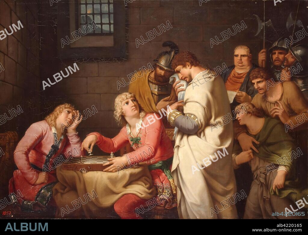 JOHANN HEINRICH WILHELM TISCHBEIN. 'Conradin of Swabia and Friedrich of Baden Awaiting Sentence'. Germany, 1785. Dimensions: 65,5x91,5 cm.