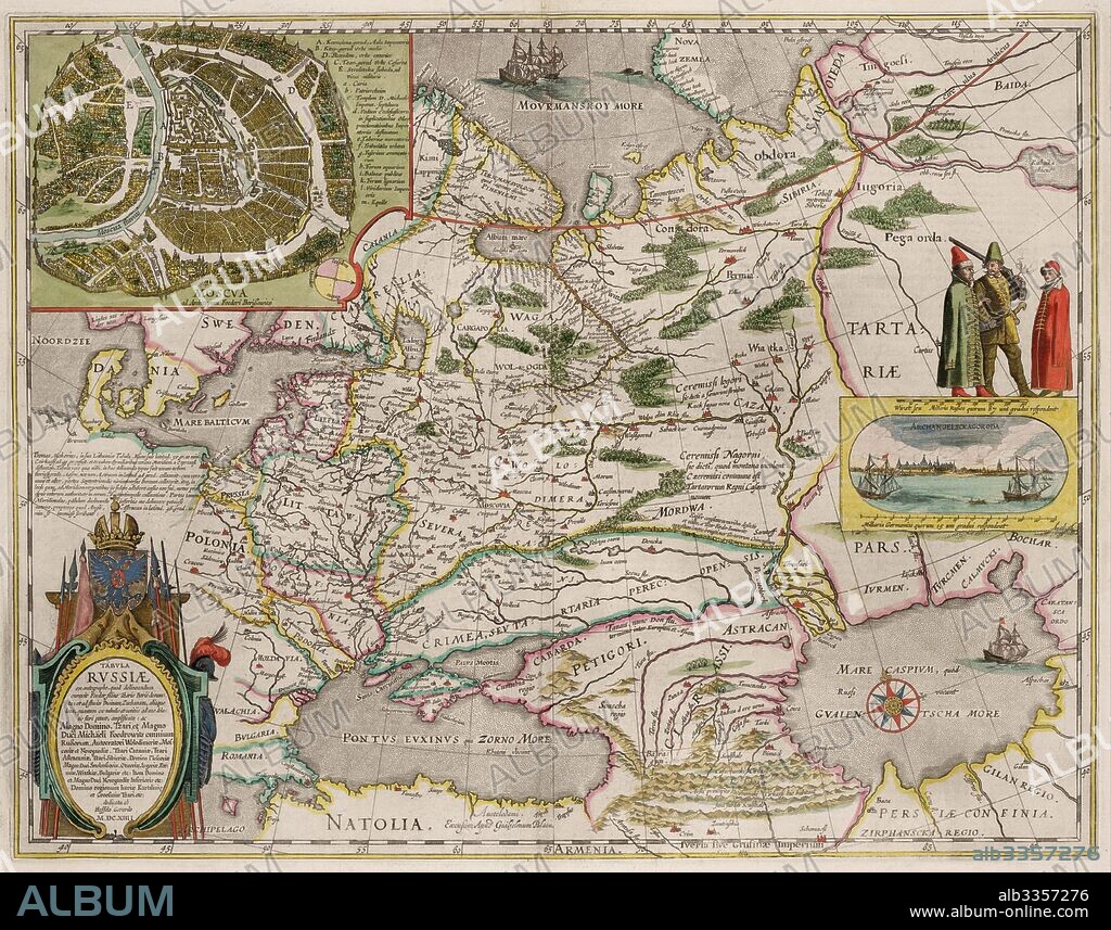 WILLEM BLAEU. Map of Russia and Moscow (From: Theatrum Orbis Terrarum...) after Fyodor Godunov.