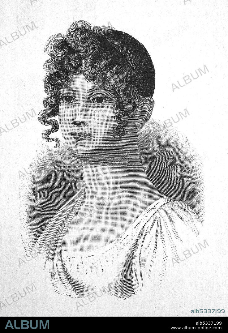 Christiane Friederike Wilhelmine Herzlieb, May 22, 1789 - July 10, 1865, as an orphan the foster daughter of the publisher Carl Friedrich Ernst Frommann. She later attracted the attention of Goethe among others  /  Christiane Friederike Wilhelmine Herzlieb, 22. Mai 1789 - 10. Juli 1865, als Waise die Ziehtochter des Verlegers Carl Friedrich Ernst Frommann. Sie erweckte später unter anderem die Aufmerksamkeit von Goethe, Historisch, historical, digital improved reproduction of an original from the 19th century / digitale Reproduktion einer Originalvorlage aus dem 19. Jahrhundert,.