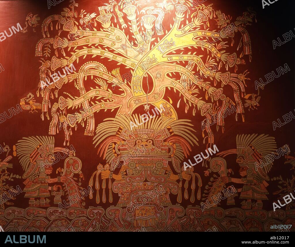 Mexico.Mexico D.F. .Museo Nacional de Antropologia.Pintura mural que representa al Dios de las Tormentas.Cultura de Teotihuacan.