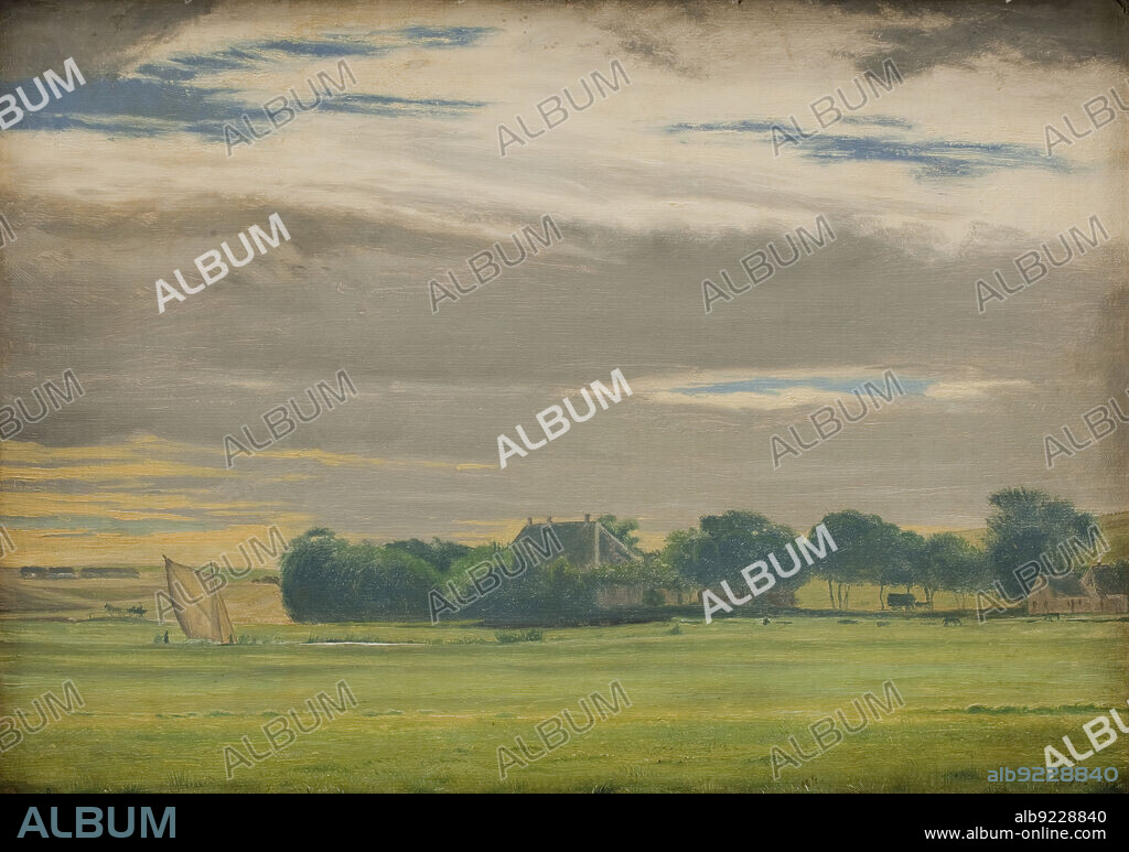 CHRISTEN DALSGAARD. Landscape near the Town of Skive with Skivehus Manor, Jutland, 1849.