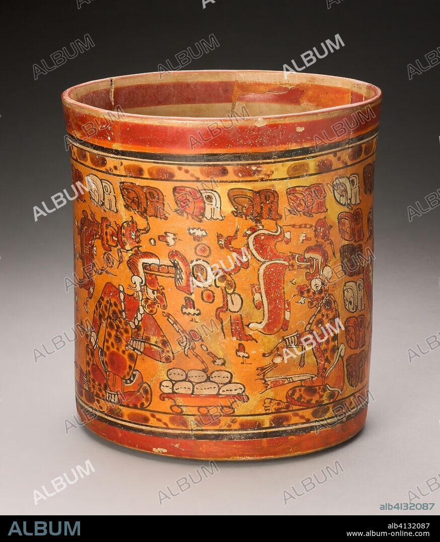 Vessel Depicting K'awiil (God K) and Itzamna Exchanging Gifts. Late Classic Maya; Guatemala. Date: 700 AD-800 AD. Dimensions: 21.3 x 20.3 cm (8 3/8 x 8 in.). Ceramic and pigment. Origin: Mexico.