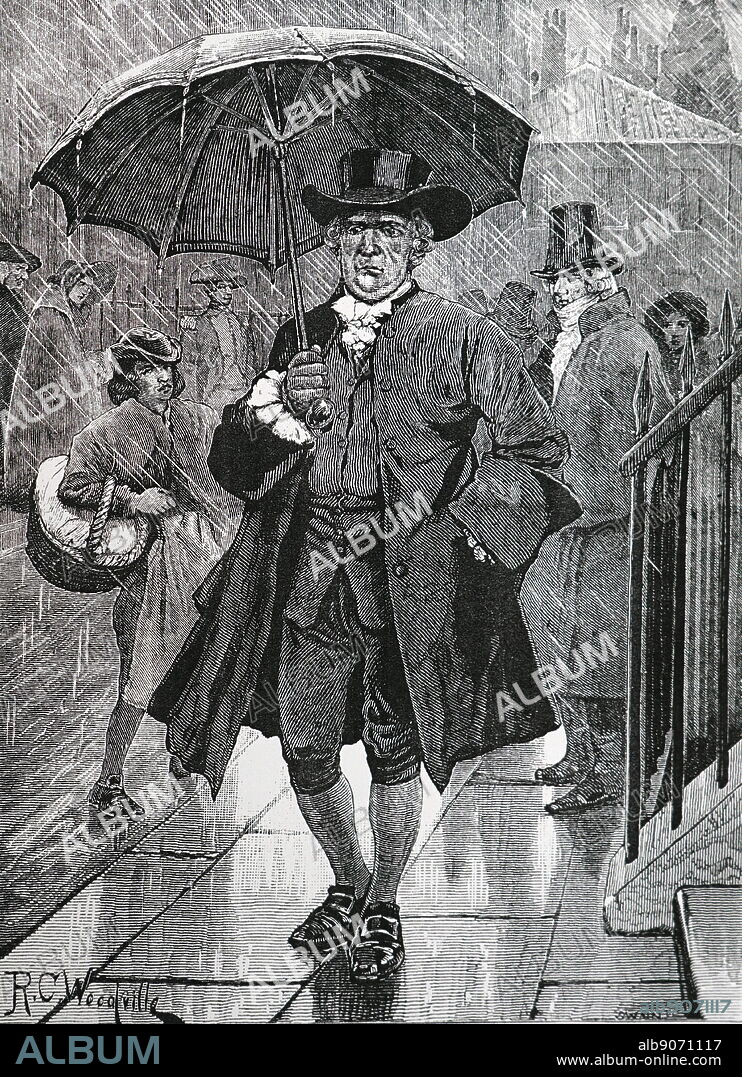 Jonas Hanway (1712-1786). English philanthropist and traveller. Champion of chimney sweeps and waifs. Introduced umbrella to England. From a print published London c.1880.