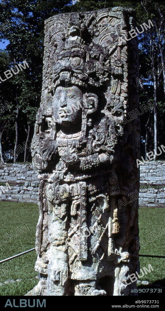 Chacmool (chac-mool) a form of Mayan, pre-Columbian Mesoamerican sculpture, depicting a reclining figure with its head facing 90 degrees from the front, supporting itself on its elbows and supporting a bowl or a disk upon its stomach. These figures possibly symbolised slain warriors carrying offerings to the gods. Chichen Itza Mexico; 100-1500 AD.