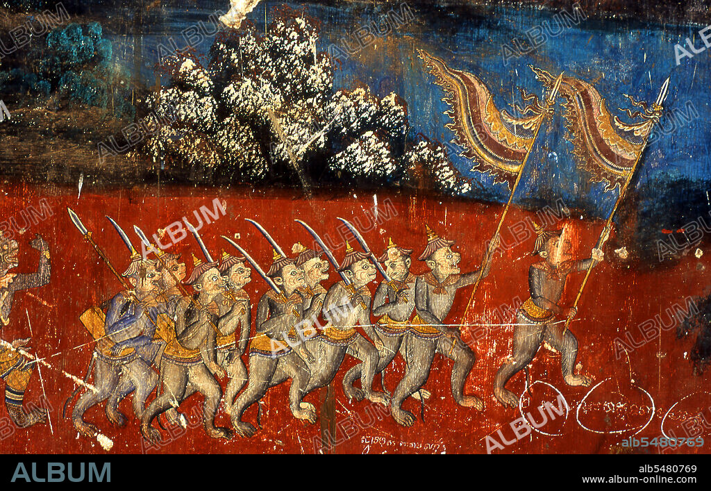 The Ramayana is a story as old as time and - at least in the Indian subcontinent and across much of Southeast Asia - of unparalleled popularity. More than two thousand three hundred years ago the scholar-poet Valmiki sat down to write his definitive epic of love and war. The poem Valmiki composed is styled the Ramayana, or 'Romance of Rama' in Sanskrit. In its present form, the Sanskrit version consists of some 24,000 couplets divided into seven books. The Reamker is the Khmer version of this epic and has an important influence on Cambodian dance, literature, art and drama.