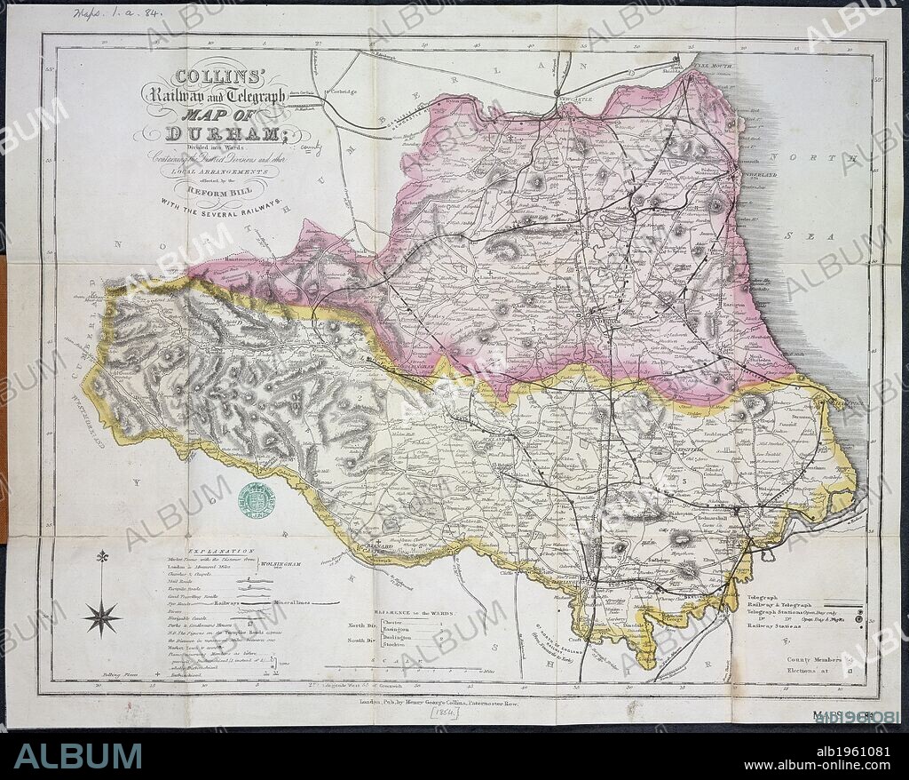 Railway map of Durham. Collins' Railway and Telegraph map of Durham, divi. London : Henry George Collins, [1854]. Source: Maps.1.a.84,. Language: English.