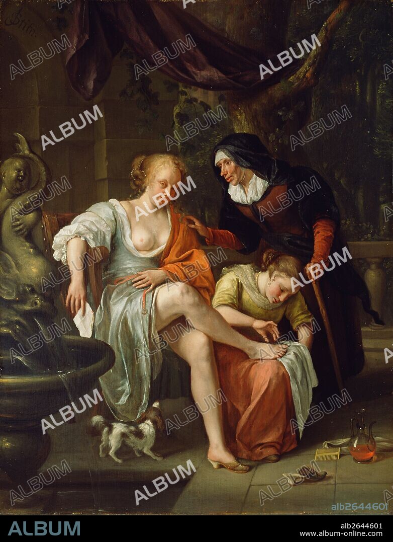 Bathsheba After the Bath; Jan Steen, Dutch, 1626 - 1679; about 1670 - 1675; Oil on panel; Unframed: 58.1 x 44.9 cm (22 7/8 x 17 11/16 in.), Framed: 75.6 x 61 x 3.5 cm (29 3/4 x 24 x 1 3/8 in.).