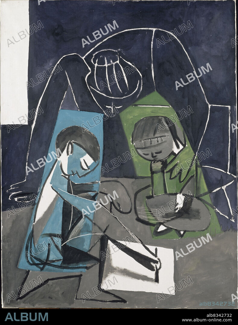 PABLO PICASSO. Claude dessinant, Francoise et Paloma.