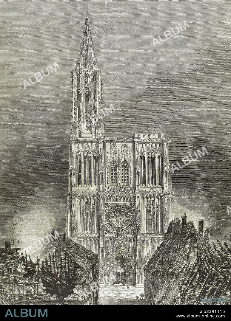 Estrasburgo. Catedral de Notre-Dame. Construida entre 1015 y 1439. Alsacia, Francia. Grabado de "La Ilustración Española y Americana", siglo XIX.