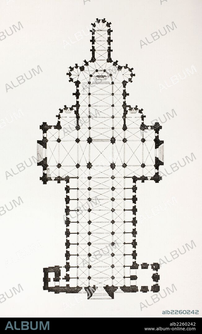 Floor Plan Of The 13Th Century Ogive Style Notre Dame Cathedral In Rouen.