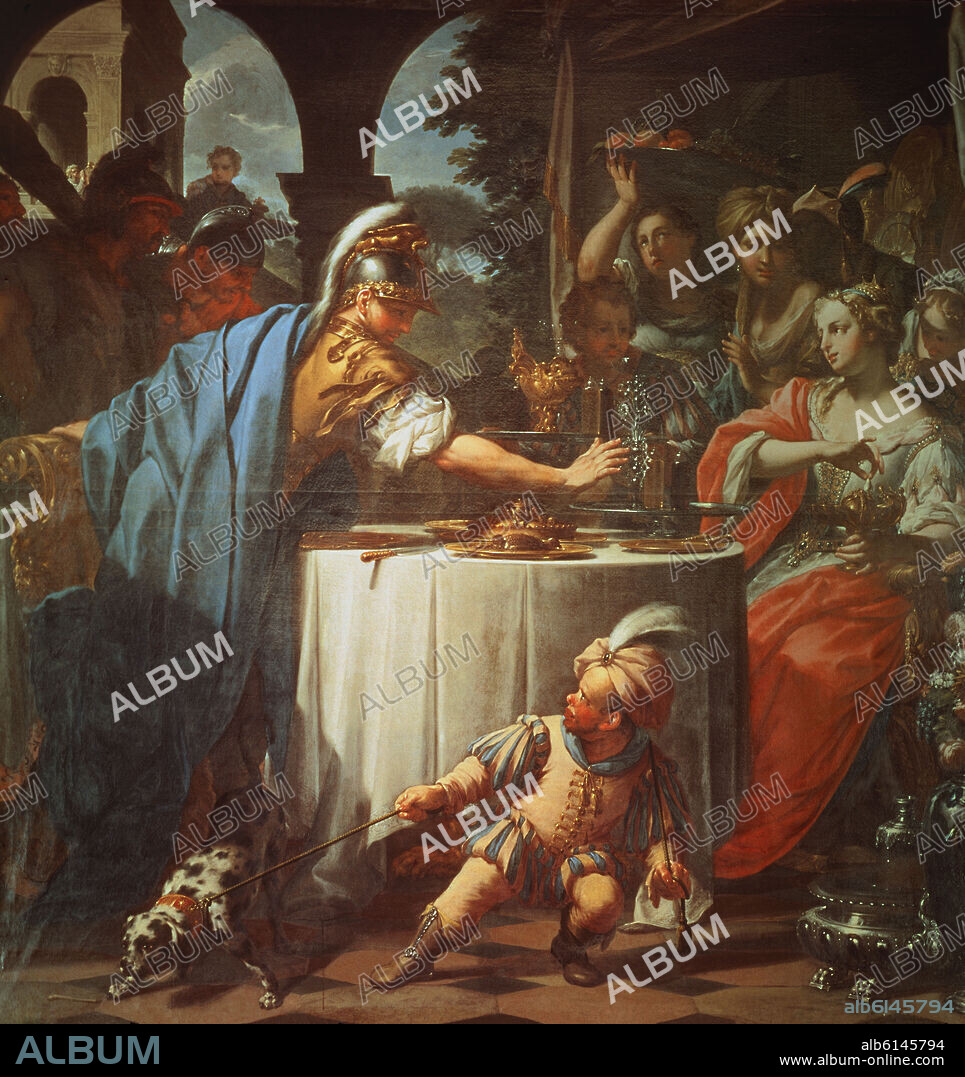 FRANCESCO TREVISANI. The Banquet of Mark Anthony and Cleopatra - 1717 - 65x63 cm - oil on canvas.