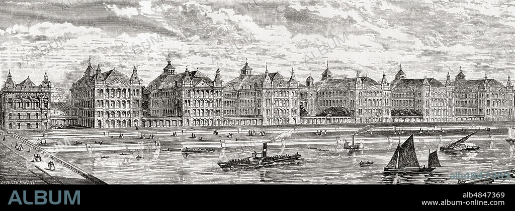 St. Thomas's Hospital, Lambeth, London, England in the 19th century.From London Pictures, published 1890.