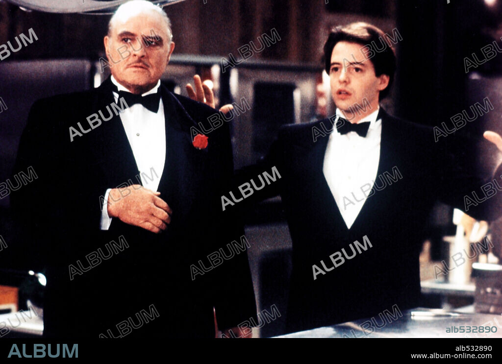 MARLON BRANDO and MATTHEW BRODERICK in THE FRESHMAN, 1990, directed by ANDREW BERGMAN. Copyright TRISTAR PICTURES.