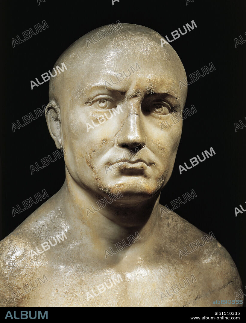 Roman civilization, 2nd century b.C. Marble bust of Scipio Africanus (235-183 b.C.).