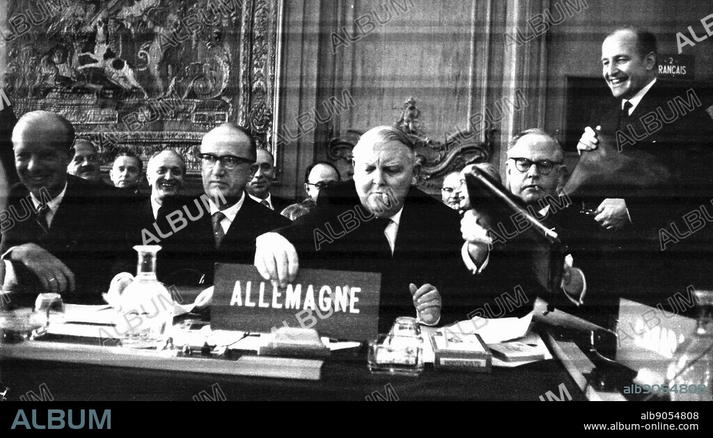 German Minister of Economics Ludwig Erhard attending the OEEC Ministerial Council Meeting. Chateau de la Muette, Paris, 17 October 1957.