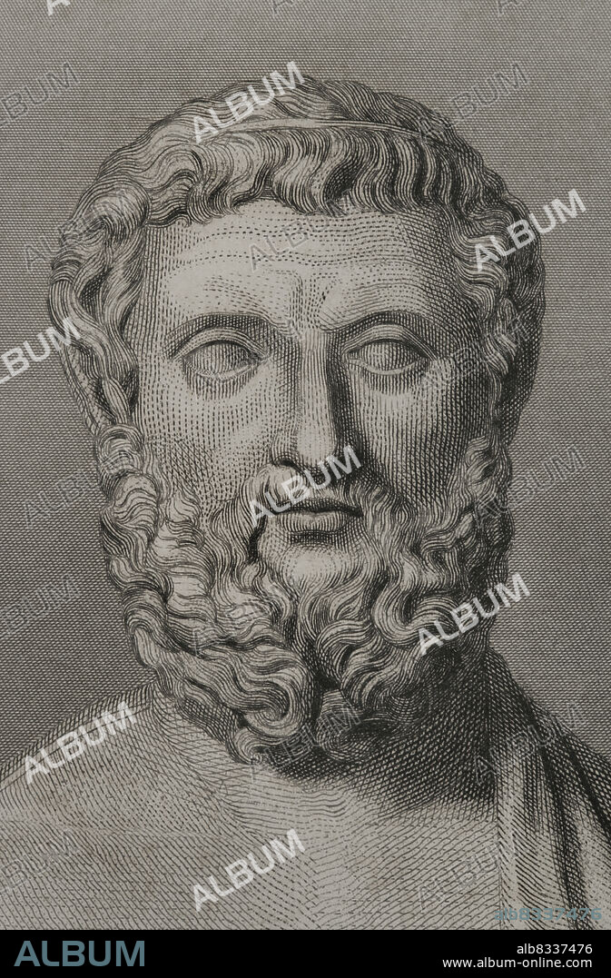CHARLES GEOFFROY (1819-1882). FRENCH ENGRAVER.. Solón (h. 640 a.C. - h. 558 a.C.). Legislador, estadista y poeta ateniense, uno de los Siete Sabios de la antigua Grecia. Retrato. Grabado por Geoffroy. Detalle. Historia Universal, por César Cantú. Tomo I. 1854.