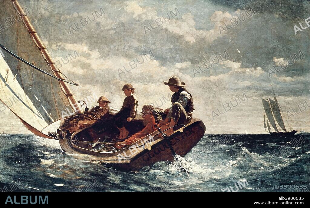WINSLOW HOMER. Breezing Up (A Fair Wind). Date/Period: 1873 - 1876. Painting. Oil on canvas. Height: 61.5 cm (24.2 in); Width: 97 cm (38.1 in).