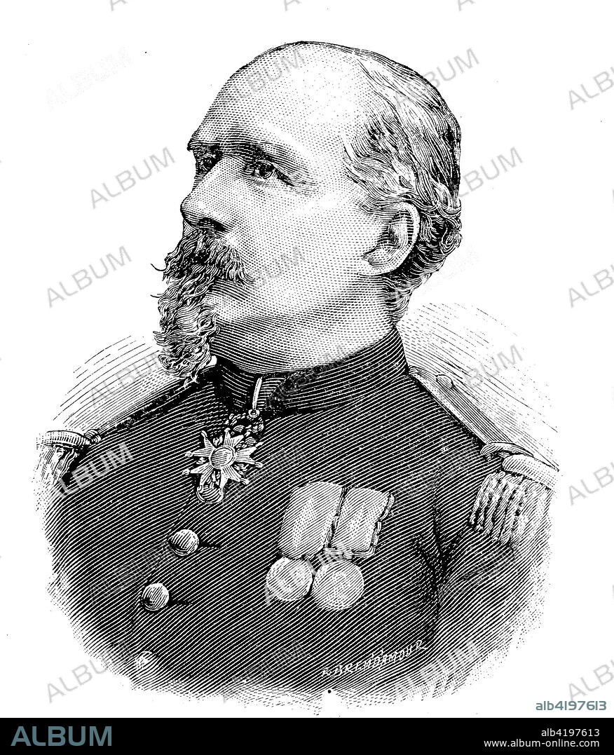 Pierre Philippe Marie Aristide Denfert-Rochereau, 1823 - 1878, was a French serviceman and politician. He achieved fame by successfully defending besieged Belfort during the Franco-Prussian War: this earned him the soubriquet the Lion of Belfort. Situation from the time of The Franco-Prussian War or Franco-German War,  Deutsch-Franzoesischer Krieg, 1870-1871, Reproduction of an original woodcut from the year 1885, digital improved.