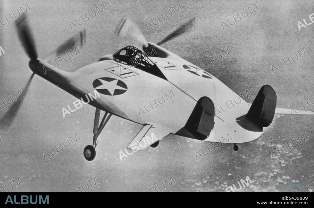 Resembles Flying Disc - Navy officials in Washington have said that the V-173 (above), a wingless plane called the "flying pancake", is the only craft they operate which would answer the description of "flying discs" reportedly seen in the Western U.S. Navy officials said, though, that the only plane of this type has never left Bridgeport, Conn. July 5, 1947. (Photo by AP Wirephoto).;Resembles Flying Disc - Navy officials in Washington have said that the V-173 (above), a wingless plane called th.