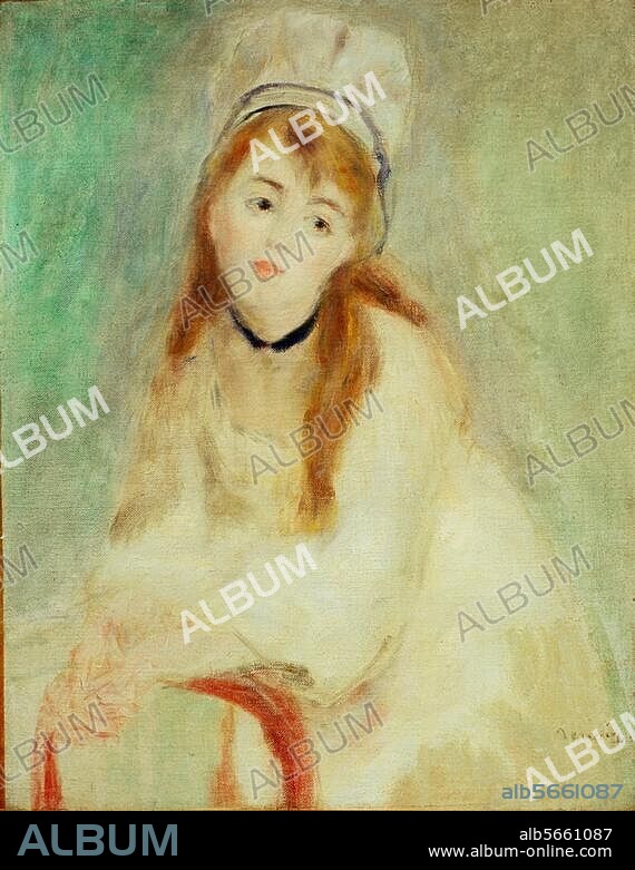 AUGUSTE RENOIR. Renoir, Auguste. 1841-1919. "Portrait de jeune femme. Symphonie en blanc" (Portrait of a young woman. Symphony in white), c. 1876. Oil on canvas, 30 × 26cm. Collection Isabelle Hahn, USA.