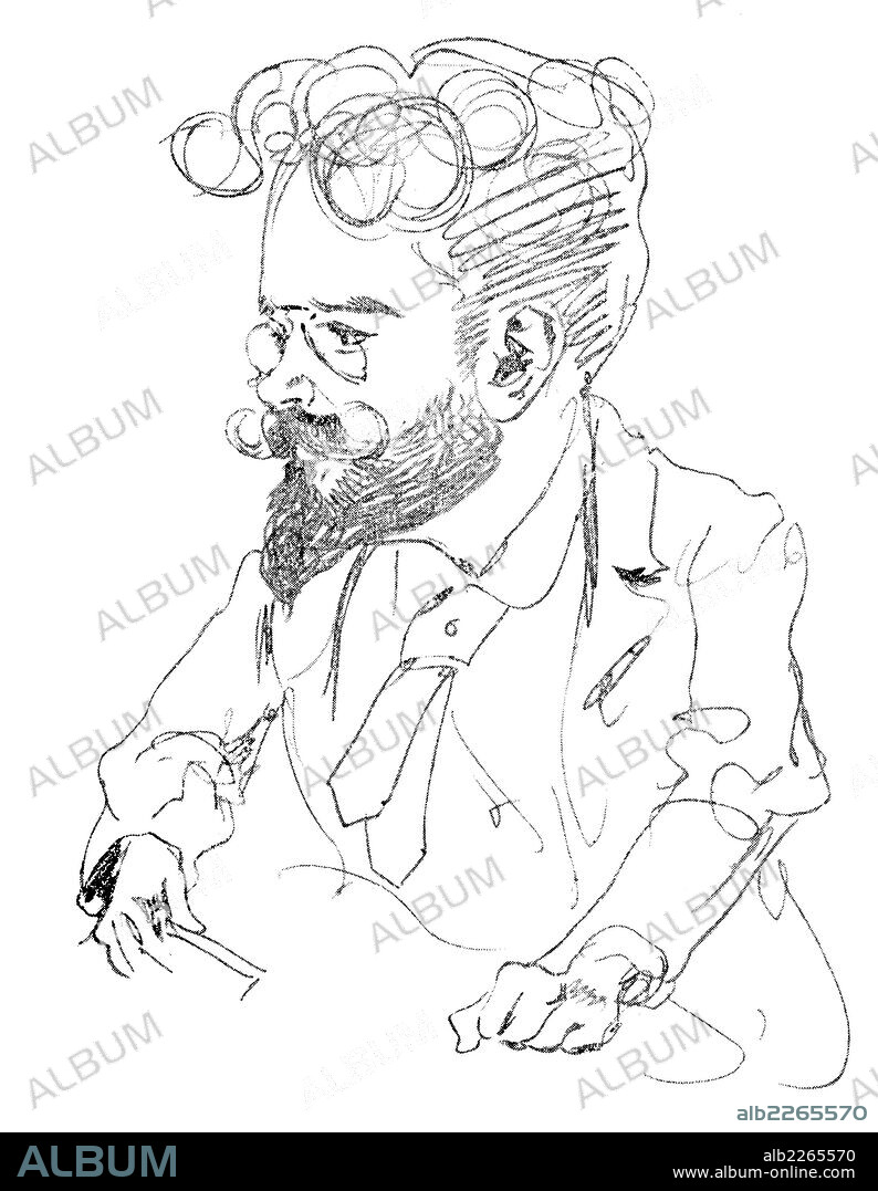 Isaac Albéniz Pascual (1860-1909), müsico, compositor y pianista español. Caricatura de 1950.