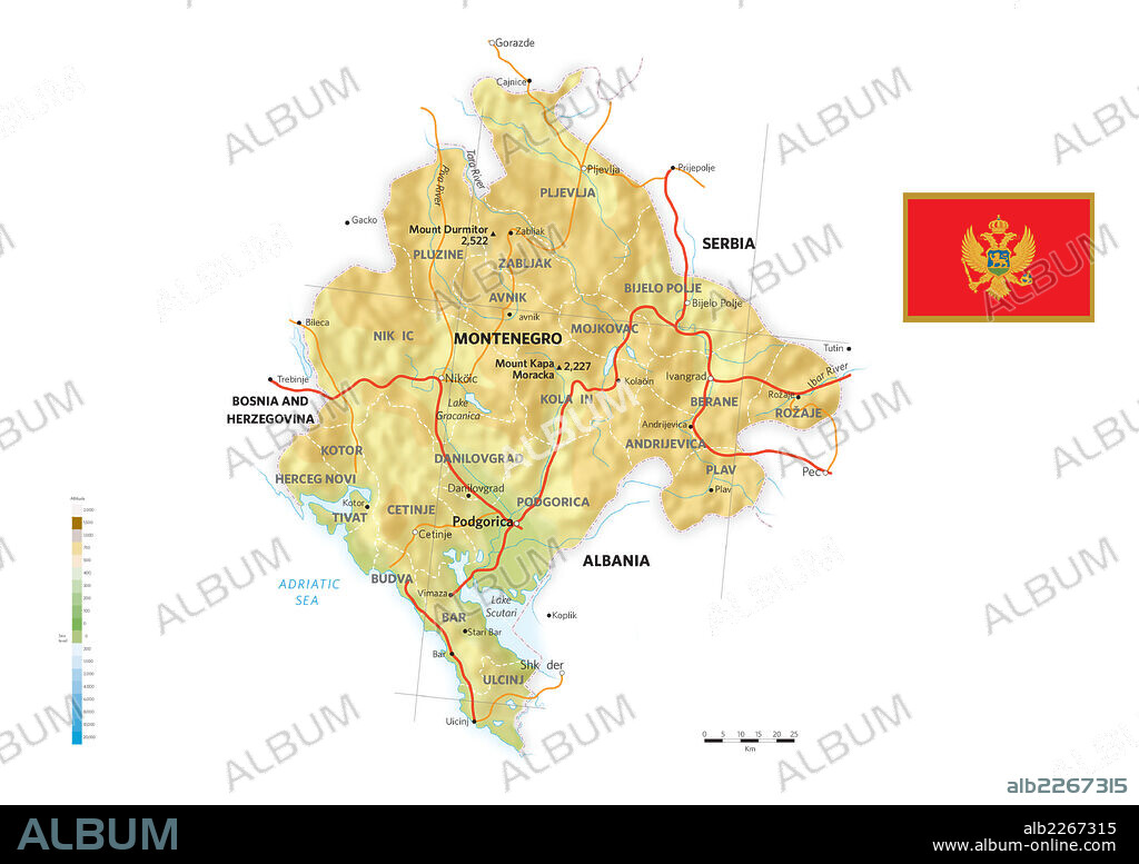 MONTENEGRO. Mapa físico y político de Montenegro.