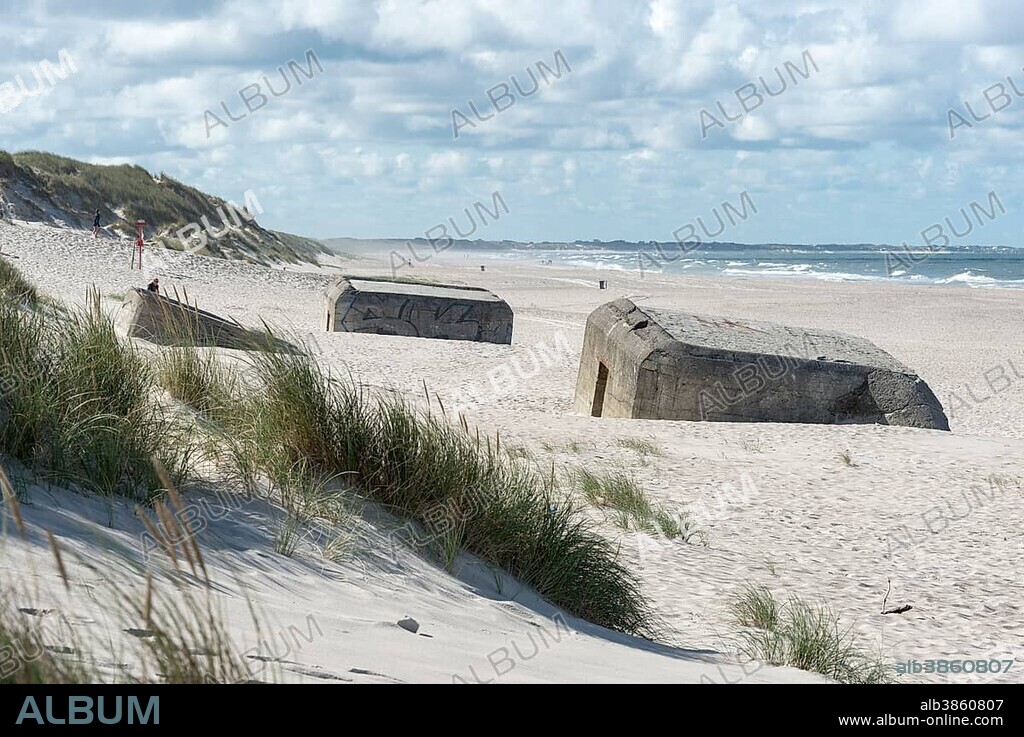Bunkers sunken into the sand, The Atlantic Wall by the German Wehrmacht, Nørre Nebel, Jutland, North Sea, Denmark