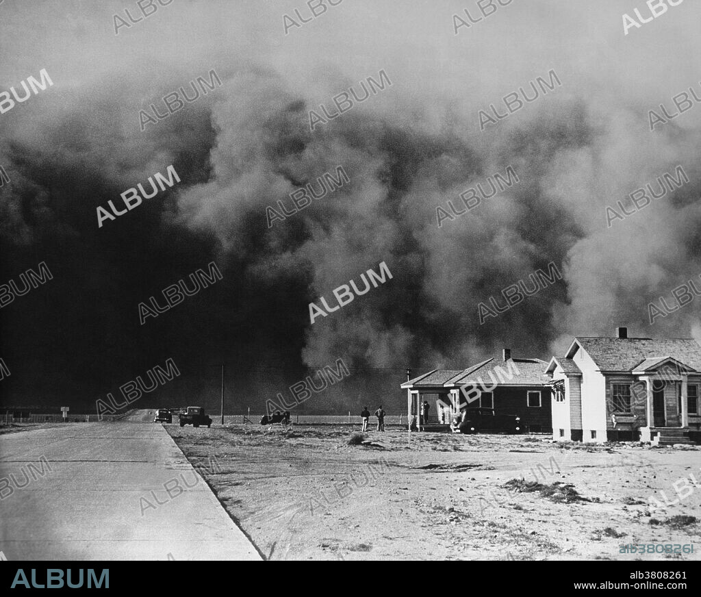 Huge dust storm hits Springfield, Colorado during the Dust Bowl. In 1931, the middle of the U.S. was hit by a long-term drought that brought fear in handfuls of dust. Rain stopped falling from the skies over the Great Plains, and crops died. Then, the "black blizzards" began, as dust from over-plowed and over-grazed fields blew across the land. By late spring of 1934, the Dust Bowl drought was named the worst in our country's history, severely drying out 27 states and three-fourths of the country. By the time it ended in 1939, the U.S. economy had been devastated.