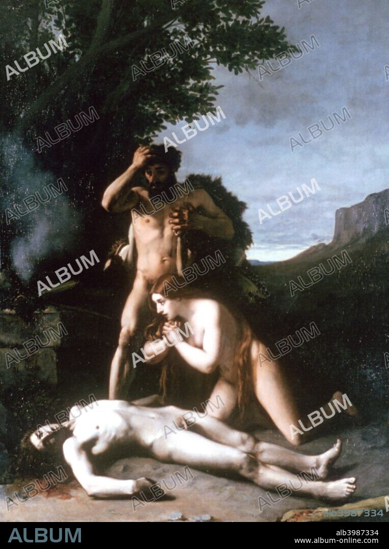 'Adam and Eve finding the Body of Abel', 1858. Adam and Eve were the first man and woman created by God according to the Bible and the Qur'an.