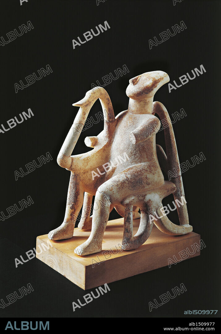 Cycladic civilization, 3rd millennium b.C. Marble statue known as the Harpist or Lyre player.