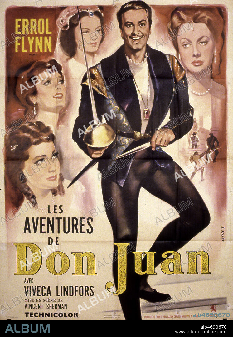 Affiche du film 'Les aventures de Don Juan' illustree par G. ALLARD (20 s.) realise en 1949 par Vincent SHERMAN (1906-) avec Errol FLYNN (1909-1959). Credit: Coll. Perron/KHARBINE-TAPABOR.