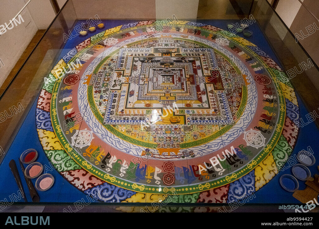 Kalachakcra buddhist mandala, Dalai Lama gift, pollensa museum, Majorca, Balearic Islands, Spain.
