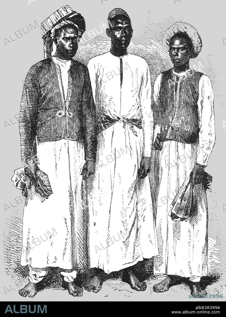'Maldive Islanders; Four Months in Ceylon', 1875. [Men of the Maldives in the Indian Ocean], From, 'Illustrated Travels' by H.W. Bates. [Cassell, Petter, and Galpin, c1880, London] Belle Sauvage Works.London E.C.