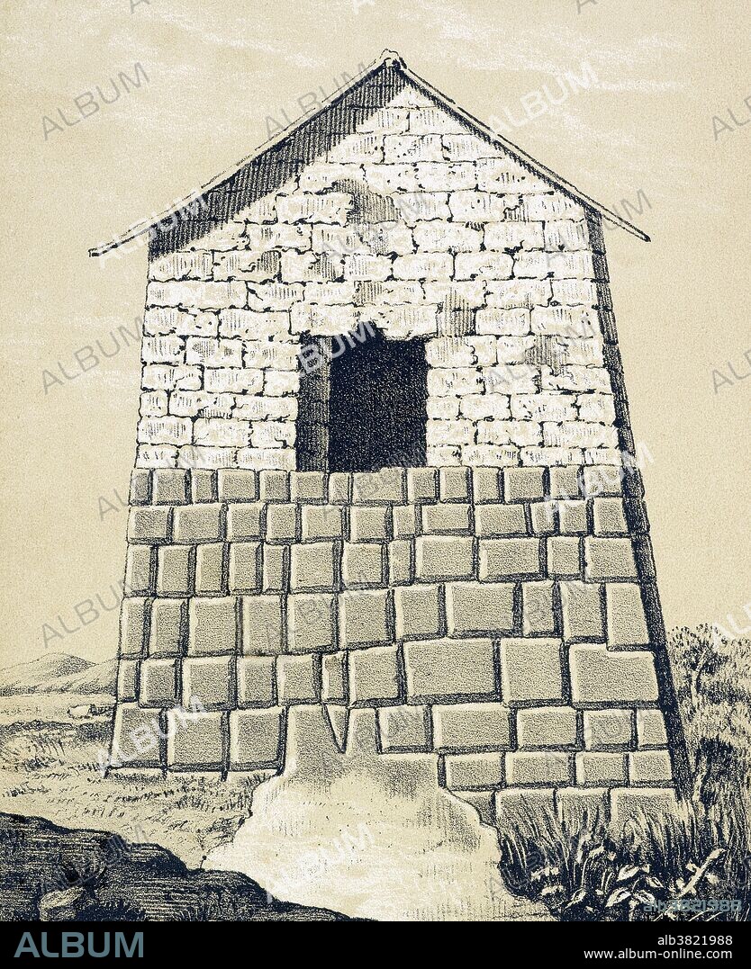 A lithograph showing a modern house built on the ruins of an ancient palace belonging to Inca emperor Atahualpa, in Cajamarca, Ecuador. 1870s. Engraved by Paul FÃ©dÃ©ric Chalon (1846-1919). Atahualpa (1497-1533) was the last Sapa Inca (sovereign emperor) of the Tawantinsuyu (the Inca Empire) before the Spanish conquest. During the Spanish conquest, the Spaniard Francisco Pizarro captured Atahualpa and used him to control the Inca Empire. Eventually, the Spanish executed Atahualpa, effectively ending the empire. The Inca Empire lasted from the 13th century until 1532 and its historic capital was Cuzco.