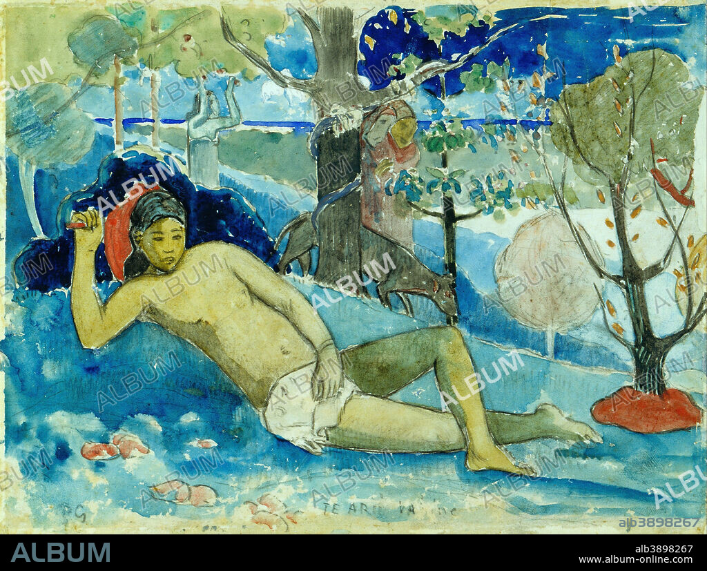 PAUL GAUGUIN. Te arii vahine (The Queen of Beauty or The Noble Queen). Date/Period: 1896/1897. Watercolor, with gouache, over black crayon. Width: 235 mm. Height: 176 mm.