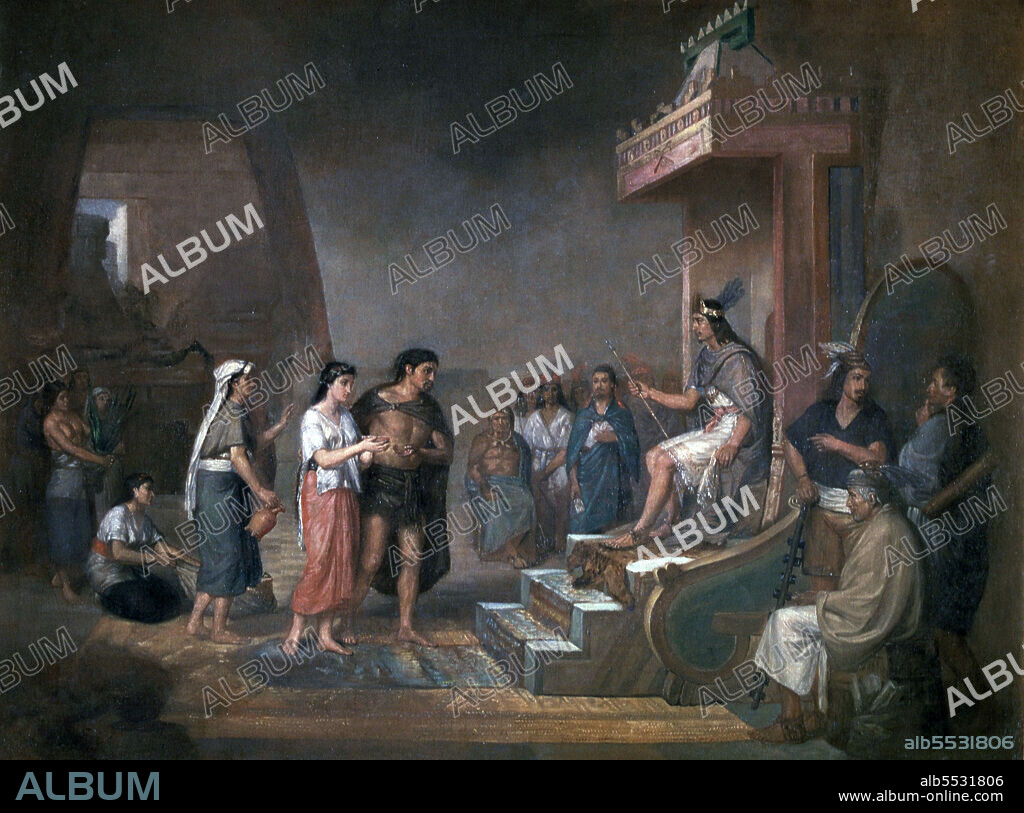 OBREGON , JOSE MARIA. PINTOR MEXICANO . 1832 - 1902. " DESCUBRIMIENTO DEL PULQUE " , OLEO DEL AÑO 1869. COLECCION LUIS FELIPE DEL VALLE PRIETO.