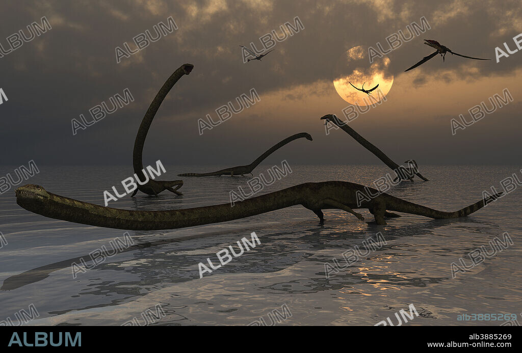 Tanystropheus are reptiles of the Triassic period that grew up to six meters long. They are carnivorous by nature, feeding upon fish, insects & smaller reptiles.