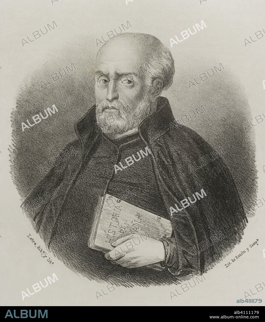 Juan de Mariana (1536-1624). Jesuita, teólogo e historiador español del Siglo de Oro. Dibujo por Letre. Litografía. Crónica General de España, Historia Ilustrada y Descriptiva de sus Provincias. Castilla-La Nueva, 1869. Biblioteca Histórico Militar de Barcelona, Cataluña, España.